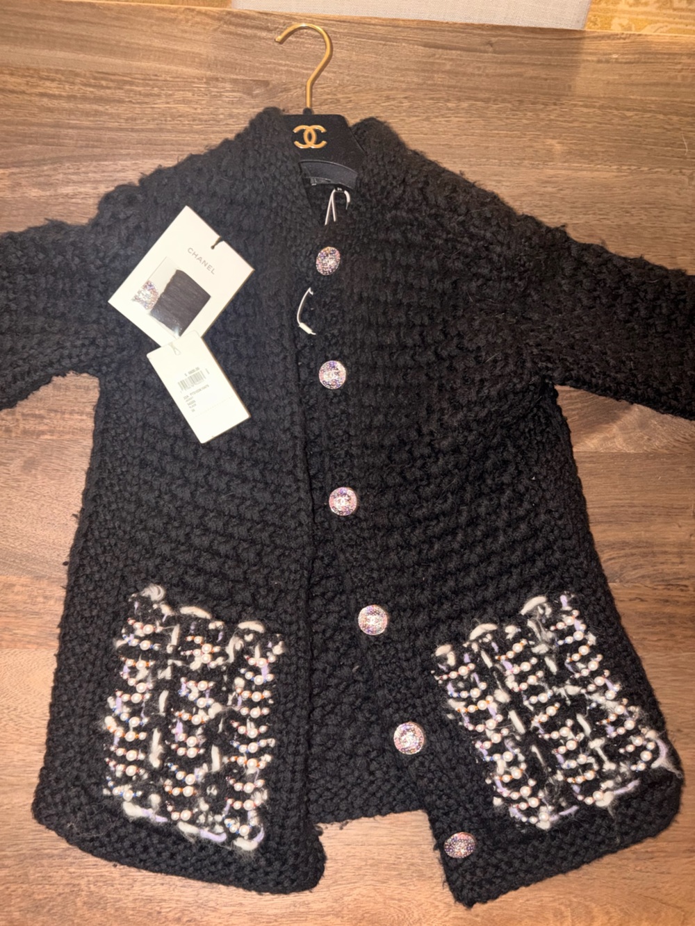 CHANEL black wool 2022 22A FLORENCE PEARL KNIT Jacket black&multicolor sz 36 NWT - Picture 15 of 16